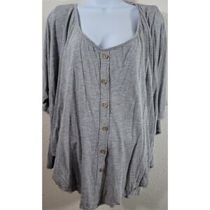 B.L.E.U. Gray Heathered Faux Button Up Layered Top 1X Plus Lightweight Flowy